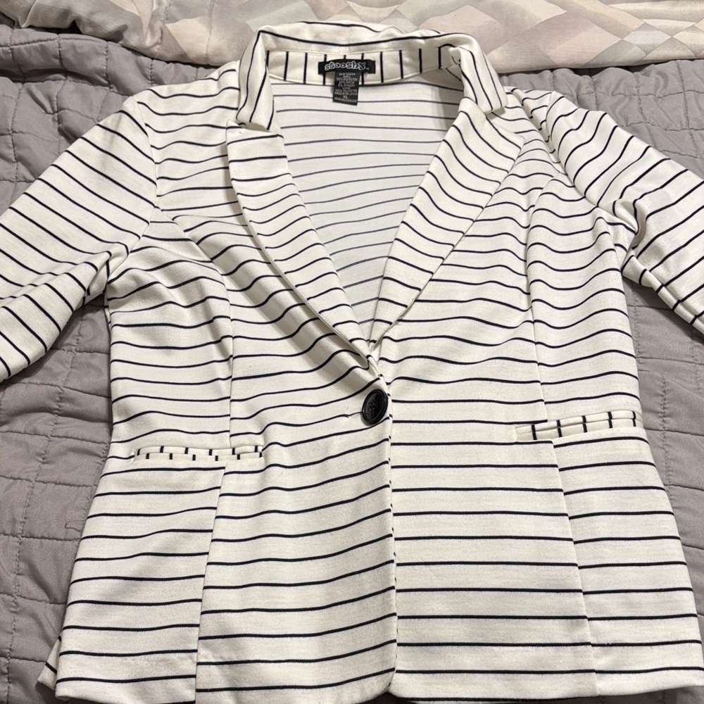 Jones New York Women's Blazer - White with Black Stripes
